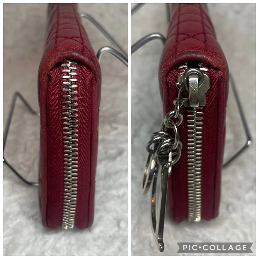 Christian Dior Voyageur Cannage Quilted Lady Dior Leather Zip Long Wallet in Red